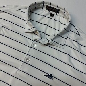Peter Millar Summer Comfort Polo Shirt Mens XL White Navy Stripe Golf Stretch